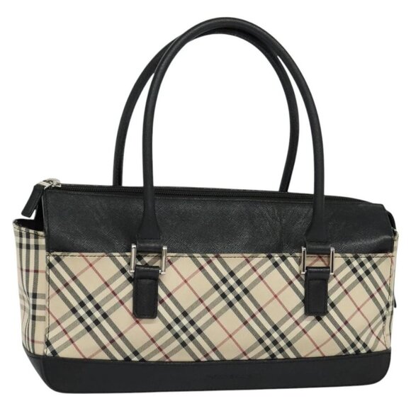 BURBERRY Nova Check Hand Bag Canvas Beige Black Auth - Picture 13 of 16